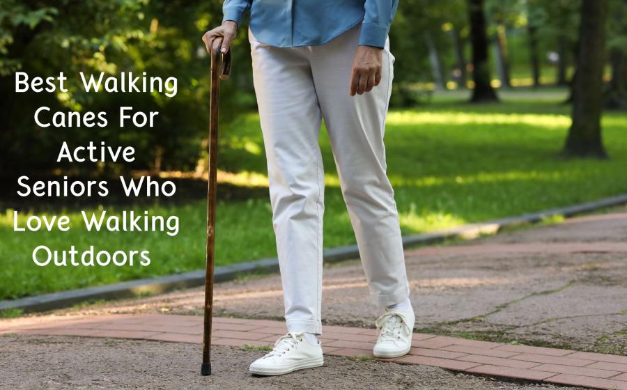 Woman walking with a cane along a sidewalk